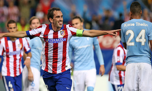 temporada 14/15. Partido Champions League entre el Atlético de Madrid y Malmo. Godín celebrando su gol
