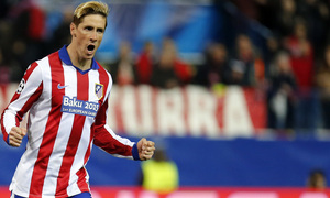 temporada 14/15. Partido Atlético Bayer de Champions. Torres celebrando durante el partido