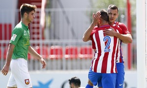 Temporada 2016-2017. Partido entre el Atlético de Madrid B contra el Alcobendas Levitt. 14-05-2017. Celebración primer gol de Perales.