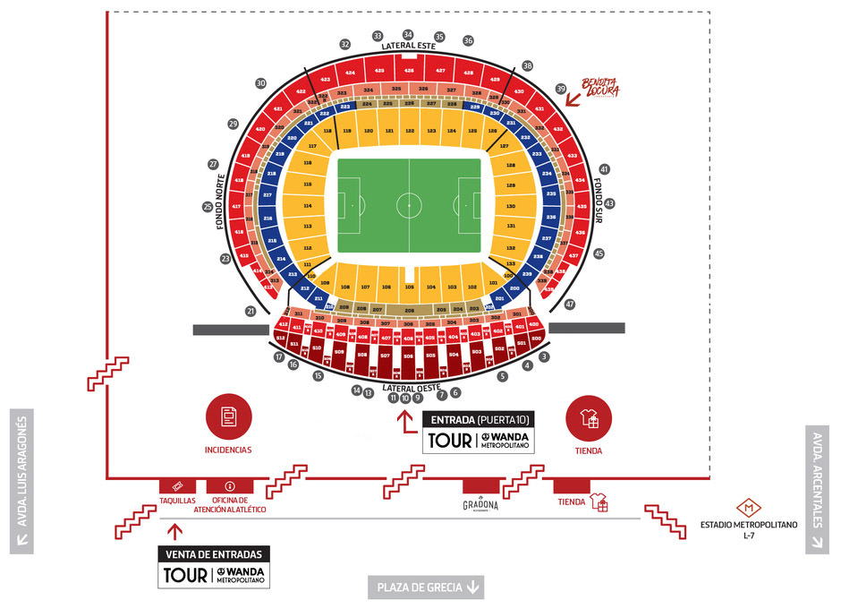 Mapa nuevo Tour Wanda Metropolitano acceso puerta 10 | ESP