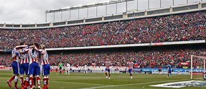 Temporada 14-15. Jornada 22. Atlético de Madrid-Real Madrid. El equipo celebra el primer gol. Fotografía: Ángel Gutiérrez