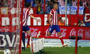 temporada 13/14. Partido Atlético de Madrid- Elche. Miranda celebración de gol