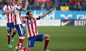 temporada 14/15. Partido Atlético de Madrid Levante. Godín celebrando su gol