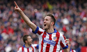Temporada 14-15. Jornada 22. Atlético de Madrid-Real Madrid. Saúl celebra su gol.
