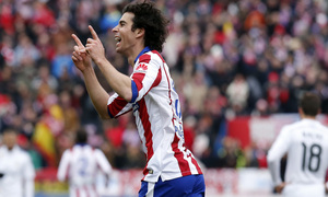 Temporada 14-15. Jornada 22. Atlético de Madrid-Real Madrid. Tiago abrió el marcador.