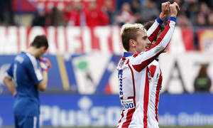 temporada 14/15. Partido Atlético Real Madrid. Griezmann celebrando su gol