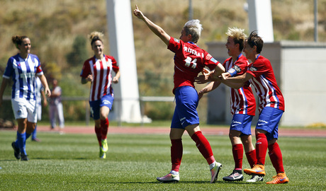 Temporada 2015-2016. Partido de cuartos de final de la Copa de la Reina entre el Atlético de Madrid féminas y Sporting de Huelva. Priscila celebra su gol
