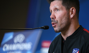 temporada 17/18. Rueda de prensa de previa de Champions Atlético Roma en el Wanda Metropolitano. Simeone rueda de prensa