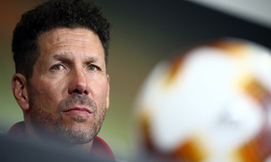 Temporada 17/18. Atlético de Madrid. Final de la Europa League en Lyon. Rueda de prensa. Simeone