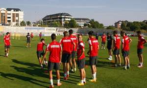 Temporada 13/14. Entrenamiento. Atlético de Madrid B. Equipo entrenando en el Cerro del Espino