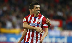 Temporada 13/14. Partido Atlético de Madrid-Betis. Villa celebrando el gol con Koke