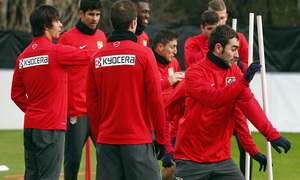 temporada 13/14. Entrenamiento en la Ciudad deportiva de Majadahonda. Adrián realizando ejercicios físicos