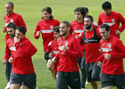 temporada 13/14. Entrenamiento en la Ciudad deportiva de Majadahonda. Jugadores corriendo durante el entrenamiento
