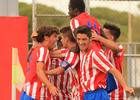 Celebración del Atlético de Madrid Juvenil DH tras marcar Teo el definitivo gol de la victoria, el 2-1, ante el Diocesano