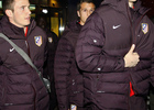 UEFA Europa League 2012-13. Courtois hace un gesto de aprobación a su llegada a Moscú
