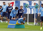 Temporada 14-15. Entrenamiento matutino en el Estadio Vicente Calderón. La sesión comenzó con trabajo físico.