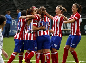 Temp 2014-2015. Las jugadoras del Atlético de Madrid Féminas B celebrando un gol