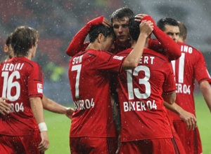 El Bayer Leverkusen, celebrando un gol