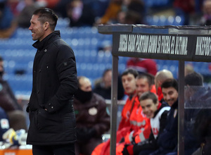 temporada 14/15. Partido Atlético de Madrid Hospitalet.Simeone sonriendo durante el partido
