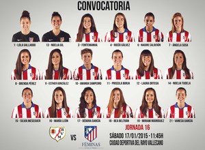 Temp. 2014-2015. Atlético de Madrid Féminas convocatoria Rayo