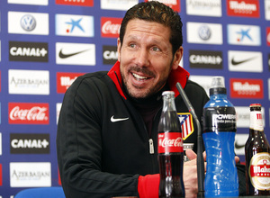 Simeone, durante la rueda de prensa en Majadahonda en la previa al partido de Liga contra el Málaga.