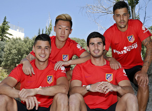 Pretemporada 2015-16. Foto canteranos en Los Ángeles de San Rafael. Xu Xin, Bernabé, Iván y Nacho Monsalve.