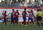Los jugadores rojiblancos celebran un gol en el primer amistoso de la pretemporada
