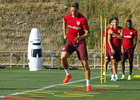 Temporada 16/17. Entrenamiento en la ciudad deportiva Wanda Atletico de Madrid 28_08_2016. Fernando Torres realiza un ejercicio de velocidad. 