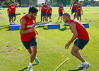 Temporada 13/14. Entrenamiento. Raúl y Mario ejercitandose durante el entrenamiento en la ciudad deportiva de Majadahonda