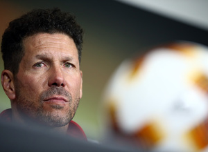 Temporada 17/18. Atlético de Madrid. Final de la Europa League en Lyon. Rueda de prensa. Simeone
