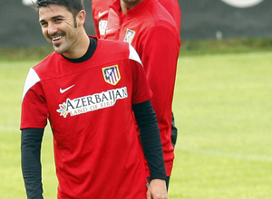 temporada 13/14. Entrenamiento en la Ciudad deportiva de Majadahonda. Villa y Diego Costa riendo