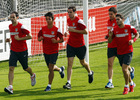 Temporada 13/14. Entrenamiento. Equipo entrenando en Majadahonda. Titulares corriendo