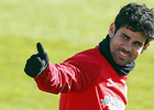 temporada 13/14. Entrenamiento en la Ciudad deportiva de Majadahonda. Diego Costa haciendo un gesto durante el entrenamiento