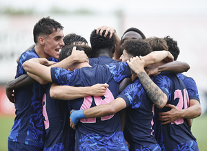 Celebración rojiblanca tras el 2-2