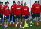 temporada 13/14. Entrenamiento en la Ciudad deportiva de Majadahonda. Raúl García sonriendo durante el entrenamiento