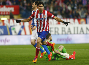 temporada 13/14. Partido Atlético de Madrid-Espanyol. Diego Costa celebrando un gol