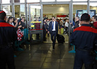 Diego Pablo Simeone, a la llegada del equipo a la Ciudad Condal para afrontar el partido de ida de los cuartos de final de la Champions