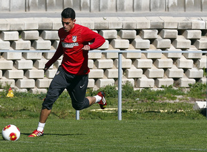 Vicente, capitán del Atlético B, en un momento del entrenamiento del viernes 4 en la Ciudad Deportiva